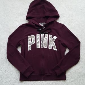 VS Pink maroon full zip hoodie